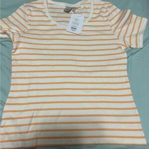 Orange and White Striped Short Sleeve Tee